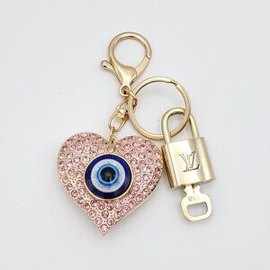 Authentic Louis Vuitton Lock & Key with Unbranded Evil Eye Heart Charm, Keychain